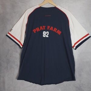 Vintage Phat Farm Shirt Mens Large Navy Baseball Jersey 92 Loungewear 2000s Y2K